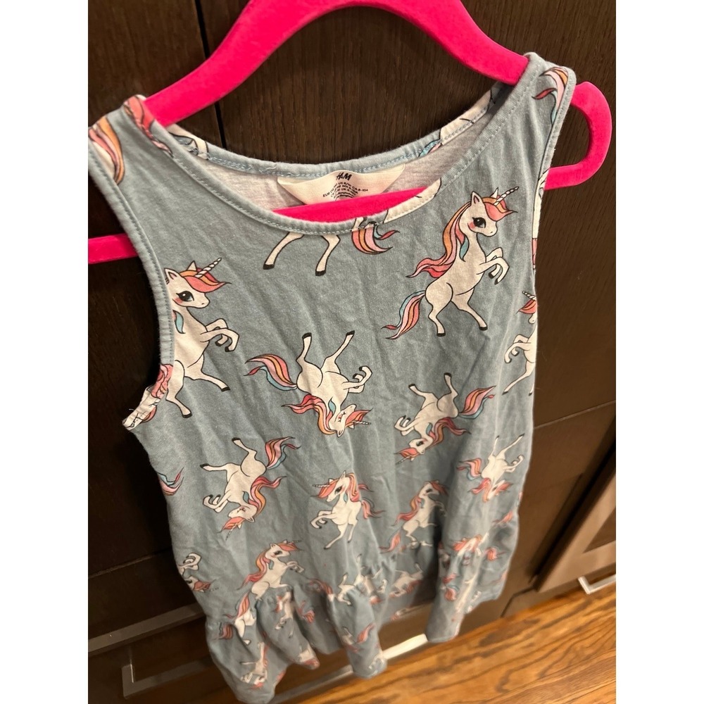 H&M sleeveless cotton jersey dress with a unicorn pattern Girls 8-10 - Picture 2 of 4